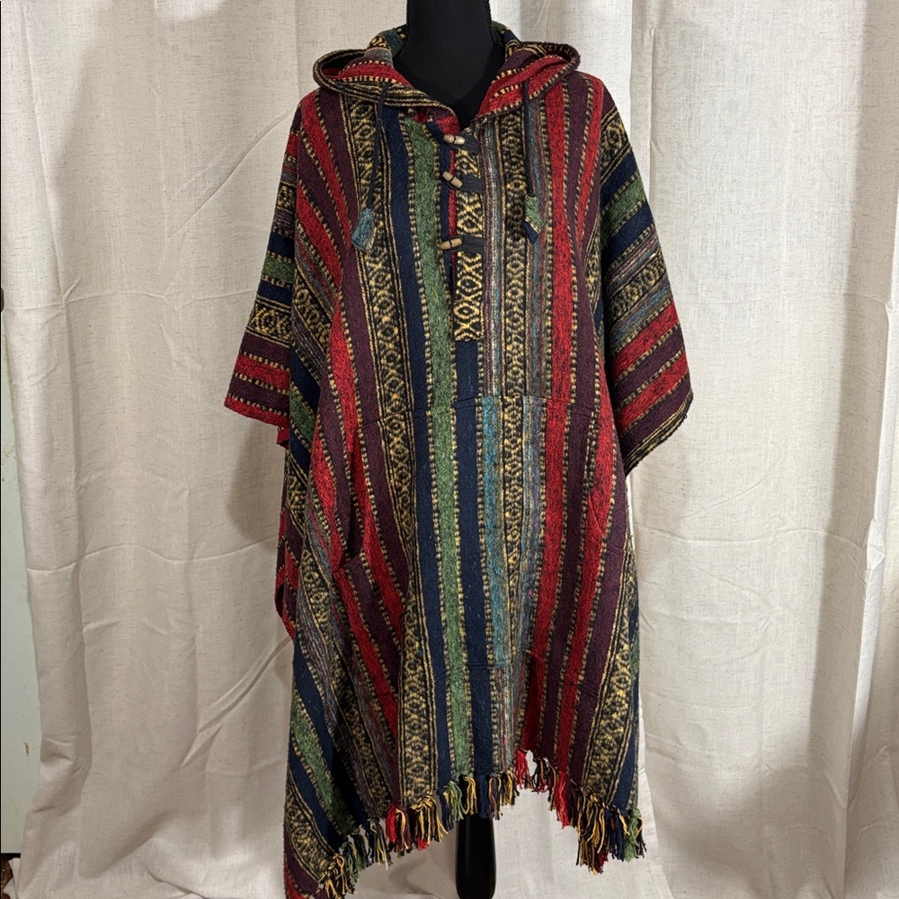 Multicolor Striped Hooded Poncho - Picture 2 of 7